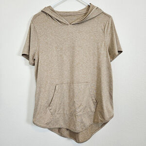 zuda Womens Z-Cool Jersey Short Sleeve Hooded Pullover Heather Oatmeal Small